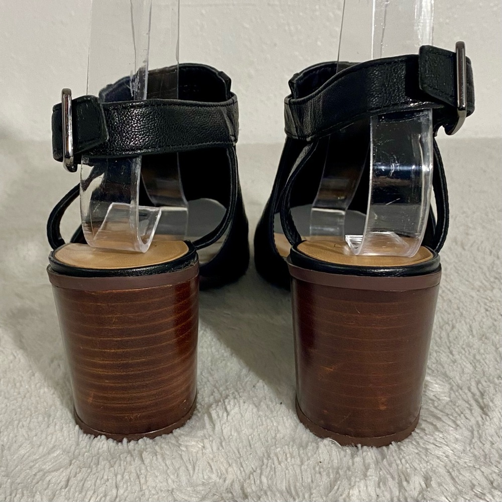 Franco Sarto Harlet Black Leather Block Heel Peep Toe Sandal Women’s Size 7.5M - Picture 5 of 10